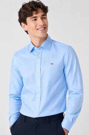 Lacoste Men's Slim Fit Blue Shirt Slim Fit Pamuklu Erkek Gömlek Mavi
