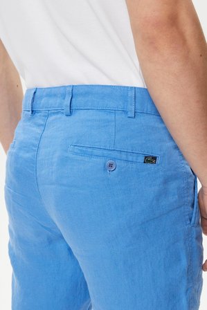 Lacoste Men's Slim Fit Bermuda Shorts Erkek Dar Kesim Keten Bermuda Şort Mavi