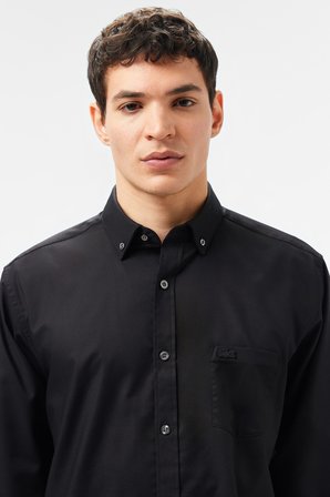 Lacoste Men's Regular Fit Button-Down Cotton Shirt Erkek Düğmeli Yaka Pamuklu Gömlek Siyah