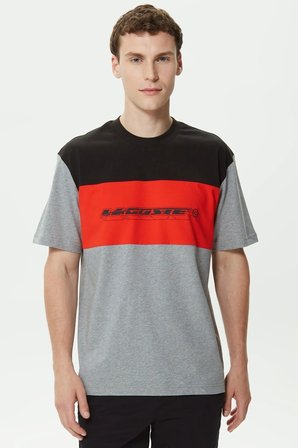 Lacoste Men's Relaxed Fit Crew Neck T-Shirt Erkek Rahat Kesim Bisiklet Yaka Renk Bloklu Pamuklu Tişört 