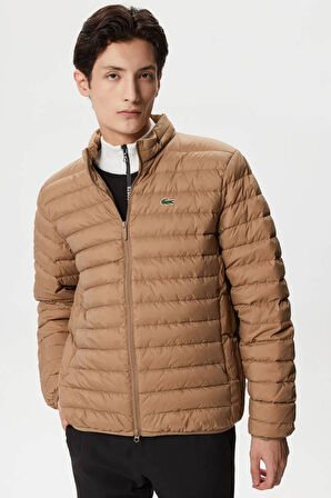 Lacoste Down Fill Jacket Kaztüyü Dolgu Gizli Kapüşonlu Açık Kahverengi Mont