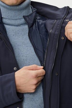 Lacoste Hooded Outdoor Men's Jacket Navy Erkek Çıkarılabilir Kapitone Yelekli Erkek Mont Lacivert