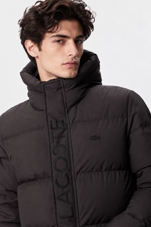 Lacoste Down Fill Jacket Erkek Kapüşonlu Kapitone Rahat Kesim Suya Dayanıklı Kaz tüyü Mont Siyah