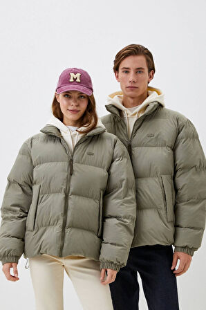 Lacoste Primaloft Neo Synthethic Fill Loose Unisex Dik Yaka Gizli Kapüşon Bol Kesim Haki Mont