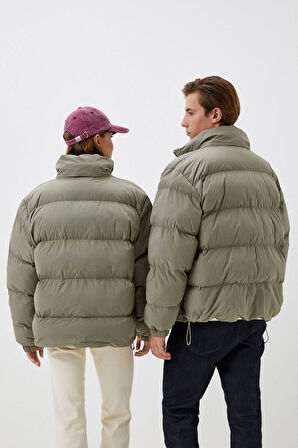 Lacoste Primaloft Neo Synthethic Fill Loose Unisex Dik Yaka Gizli Kapüşon Bol Kesim Haki Mont