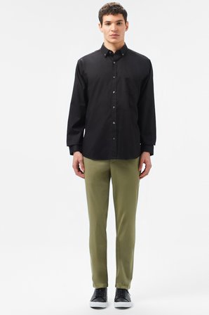 Lacoste Men's Regular Fit Button-Down Cotton Shirt Erkek Düğmeli Yaka Pamuklu Gömlek Siyah