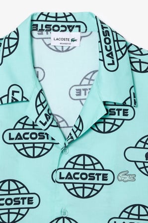 Lacoste Men's Relaxed Fit Green Shirt Bol Kesim Desenli Erkek Gömlek Yeşil
