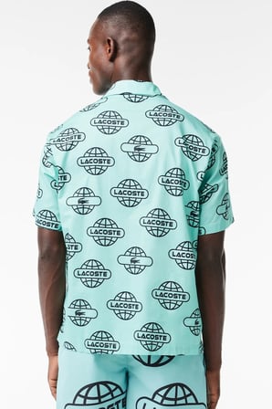 Lacoste Men's Relaxed Fit Green Shirt Bol Kesim Desenli Erkek Gömlek Yeşil