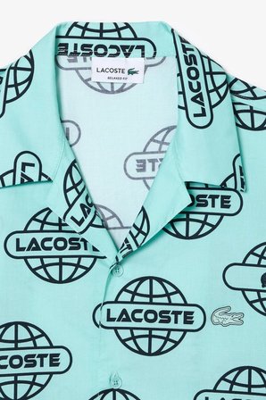 Lacoste Men's Relaxed Fit Green Shirt Bol Kesim Desenli Erkek Gömlek Yeşil
