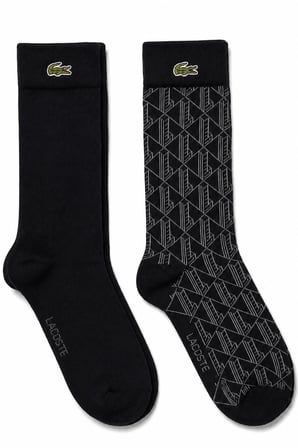 Lacoste Unisex Baskılı Pamuklu 2 Çift Uzun Çorap Siyah