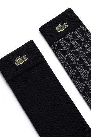 Lacoste Unisex Baskılı Pamuklu 2 Çift Uzun Çorap Siyah