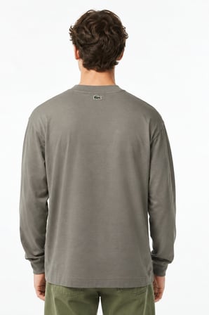 Lacoste Men's Loose Fit Mens Sweatshirt Bol Kesim Bisiklet Yaka Organik Pamuk Erkek Sweatshirt Gri
