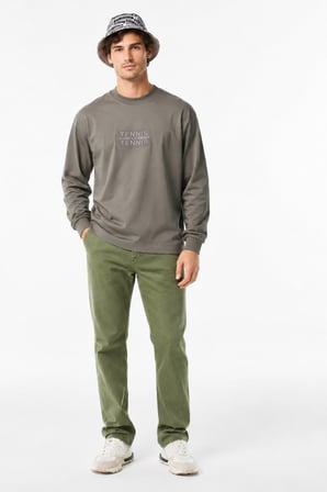 Lacoste Men's Loose Fit Mens Sweatshirt Bol Kesim Bisiklet Yaka Organik Pamuk Erkek Sweatshirt Gri