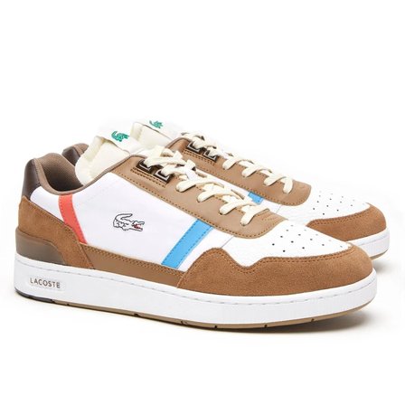 Lacoste T Clip 128 8 SMA Leather Mens Sneaker Hakiki Deri Erkek Günlük Spor Ayakkabı Beyaz kahverengi