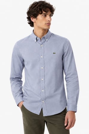 Lacoste Mens Slim Fit Gray Cotton Shirt Dar Kesim Pamuklu Erkek Gömlek Gri