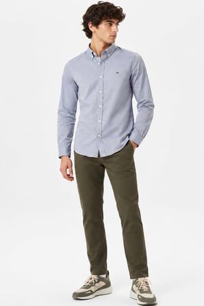 Lacoste Mens Slim Fit Gray Cotton Shirt Dar Kesim Pamuklu Erkek Gömlek Gri