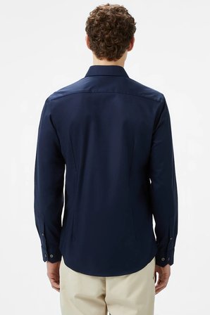 Lacoste Men's Slim Fit Button-Down Collar Linen Shirt Erkek Düğmeli Yaka Pamuklu Gömlek Lacivert
