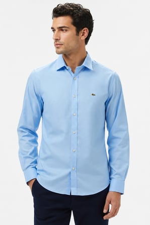 Lacoste Men's Slim Fit Blue Shirt Slim Fit Pamuklu Erkek Gömlek Mavi
