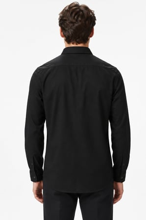 Lacoste Mens Slim Fit Black Cotton Shirt Dar Kesim Pamuklu Erkek Gömlek Siyah
