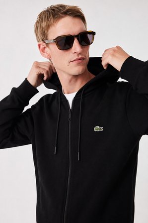 Lacoste Men's Classic Fit Full Zip Hoodie Sweatshirt Erkek Ayarlanabilir Kapüşonlu Organik Pamuk Sweatshirt Siyah