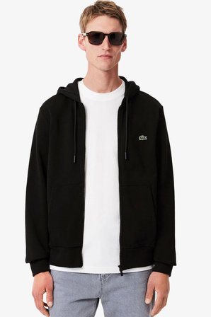 Lacoste Men's Classic Fit Full Zip Hoodie Sweatshirt Erkek Ayarlanabilir Kapüşonlu Organik Pamuk Sweatshirt Siyah