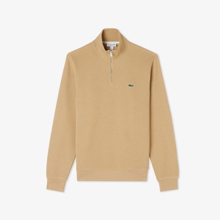 Lacoste Men's Classic Fit Neck Zip Sweatshirt Yarım Fermuarlı Yüksek Yaka Pamuklu Sweatshirt Bej