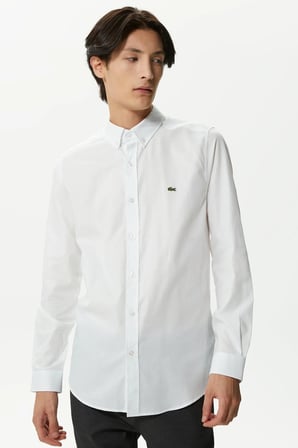 Lacoste Mens Slim Fit White Shirt Dar Kesim Pamuklu Erkek Gömlek Beyaz