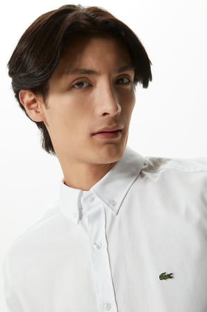 Lacoste Mens Slim Fit White Shirt Dar Kesim Pamuklu Erkek Gömlek Beyaz