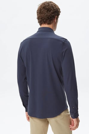 Lacoste Men's Slim Fit Button-Down Collar Linen Shirt Erkek Düğmeli Yaka Pamuklu Gömlek Lacivert