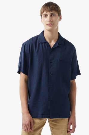 Lacoste Men's Relaxed Fit Shirt Rahat Kesim Kısa Kollu Erkek Keten Gömlek Lacivert