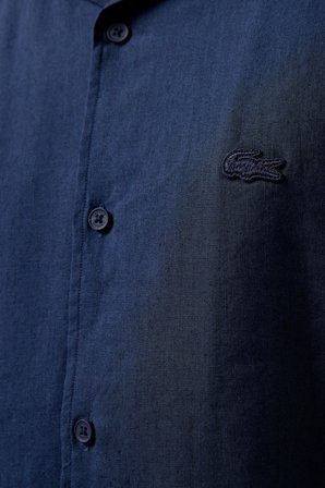 Lacoste Men's Relaxed Fit Shirt Rahat Kesim Kısa Kollu Erkek Keten Gömlek Lacivert