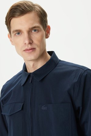 Lacoste Men's Relaxed Fit Full Zip Shirt Rahat Kesim Tam Fermuar Erkek Gömlek Lacivert