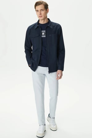 Lacoste Men's Relaxed Fit Full Zip Shirt Rahat Kesim Tam Fermuar Erkek Gömlek Lacivert