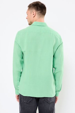 Lacoste Men's Regular Fit Button-Down Collar Linen Shirt Erkek Düğmeli Yaka Keten Gömlek Yeşil