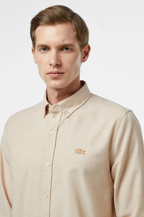 Lacoste Men's Slim Fit Beige Shirt Slim Fit Pamuklu Erkek Gömlek Bej