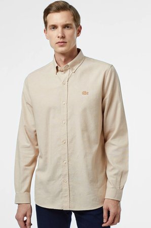 Lacoste Men's Slim Fit Beige Shirt Slim Fit Pamuklu Erkek Gömlek Bej