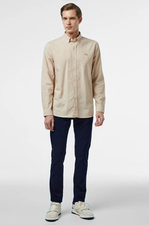 Lacoste Men's Slim Fit Beige Shirt Slim Fit Pamuklu Erkek Gömlek Bej