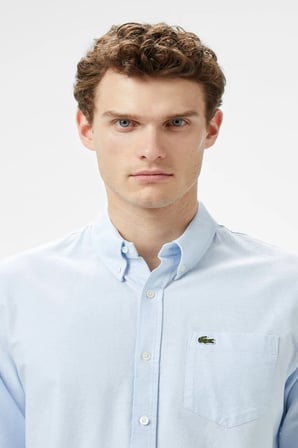 Lacoste Men's Regular Fit Button-Down Collar Organic Cotton Shirt Blue Erkek Düğmeli Yaka Organik Pamuk Gömlek Mavi