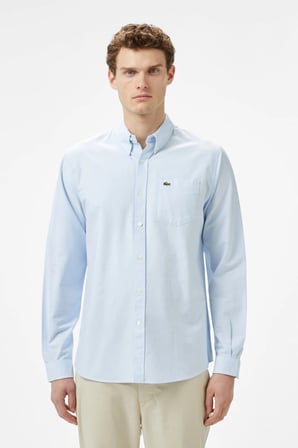 Lacoste Men's Regular Fit Button-Down Collar Organic Cotton Shirt Blue Erkek Düğmeli Yaka Organik Pamuk Gömlek Mavi