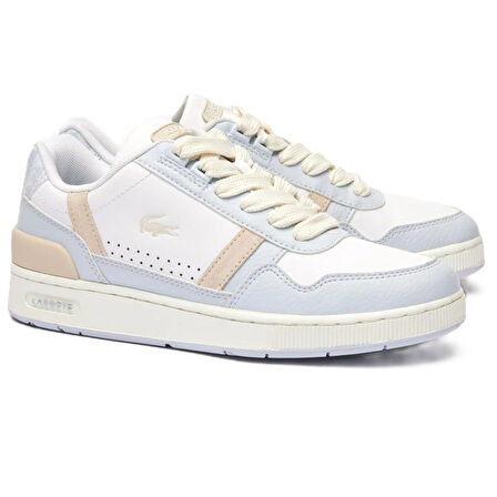 Lacoste T-Clip Hakiki Deri Kadın Sneaker Beyaz Mavi