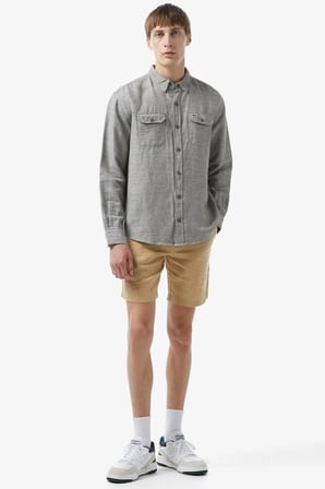 Lacoste Men's Slim Fit Linen Bermuda Shorts Beige Erkek Dar Kesim Keten Şort Bej