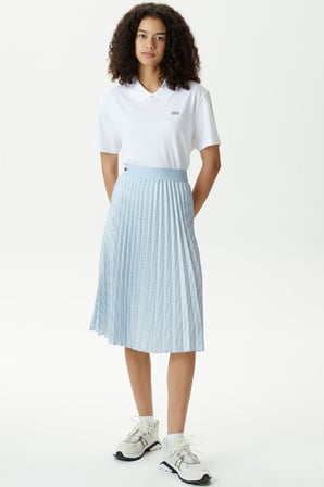 Lacoste Women's Fashion Show Edition Belted Pleated Skirt Geniş Kalıp Kemerli Pileli Kadın Kot Etek Mavi