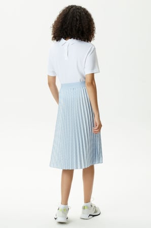 Lacoste Women's Fashion Show Edition Belted Pleated Skirt Geniş Kalıp Kemerli Pileli Kadın Kot Etek Mavi