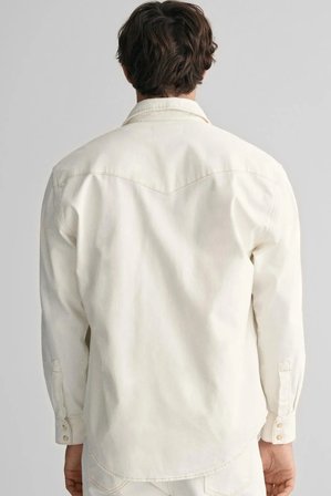 GANT Mens Relaxed Fit Rel Denim Rodeo Shirt Erkek Kanvas Klasik Yaka Çıt Çıtlı Rahat Kesim Gömlek Krem