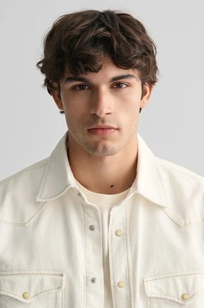 GANT Mens Relaxed Fit Rel Denim Rodeo Shirt Erkek Kanvas Klasik Yaka Çıt Çıtlı Rahat Kesim Gömlek Krem