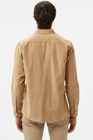 Lacoste Men's Regular Fit Button-Down Collar Velvet Shirt Brown Erkek Düğmeli Yaka Kadife Gömlek Kahverengi