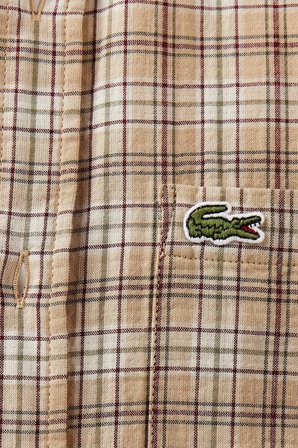 Lacoste Men's Regular Fit Button-Down Collar Plaid Shirt Brown Erkek Düğmeli Yaka Ekose Gömlek Kahverengi