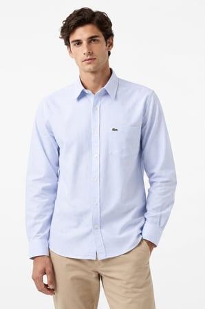 Lacoste Men's Regular Fit Shirt Organik Pamuk Çizgili Erkek Gömlek Açık Mavi
