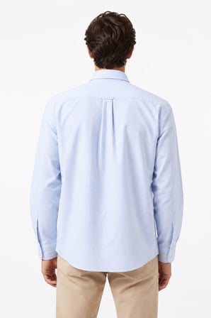 Lacoste Men's Regular Fit Shirt Organik Pamuk Çizgili Erkek Gömlek Açık Mavi