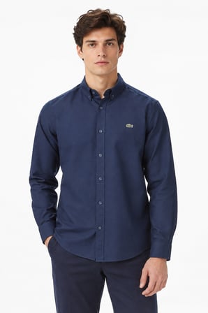 Lacoste Mens Slim Fit Navy Shirt Dar Kesim Pamuklu Erkek Gömlek Lacivert